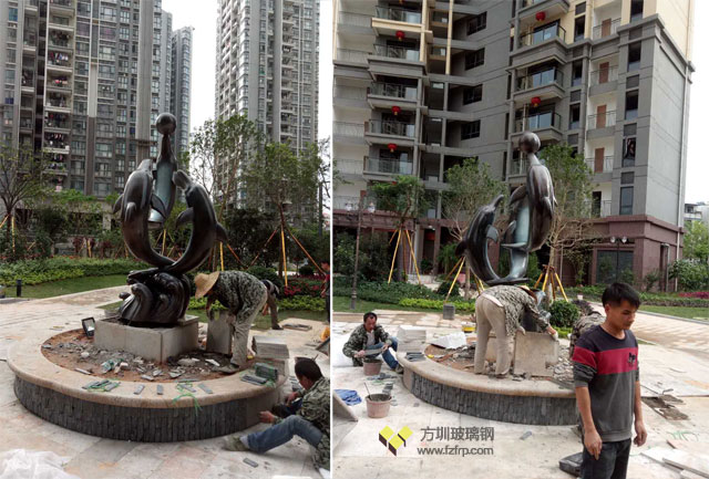 深圳布吉小區玻璃鋼海豚組合雕塑