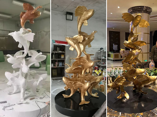 玻璃鋼錦鯉魚群雕塑裝飾江蘇企業大堂空間