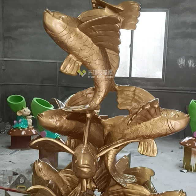 玻璃鋼錦鯉魚群雕塑裝飾江蘇企業大堂空間