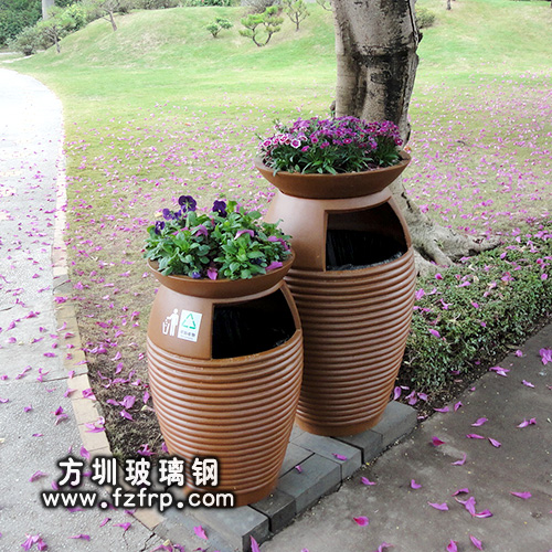 A90玻璃鋼景區花盆式垃圾桶
